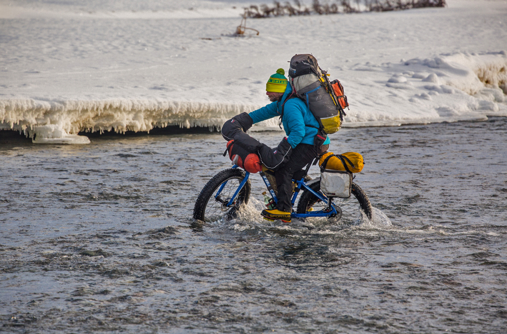 Crossing the Nizina River in the winter.
